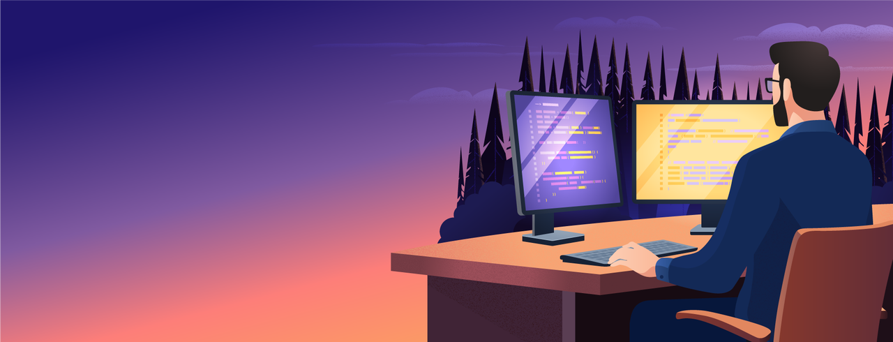 Illustration image of a man sitting on his desktop - Destination Certification