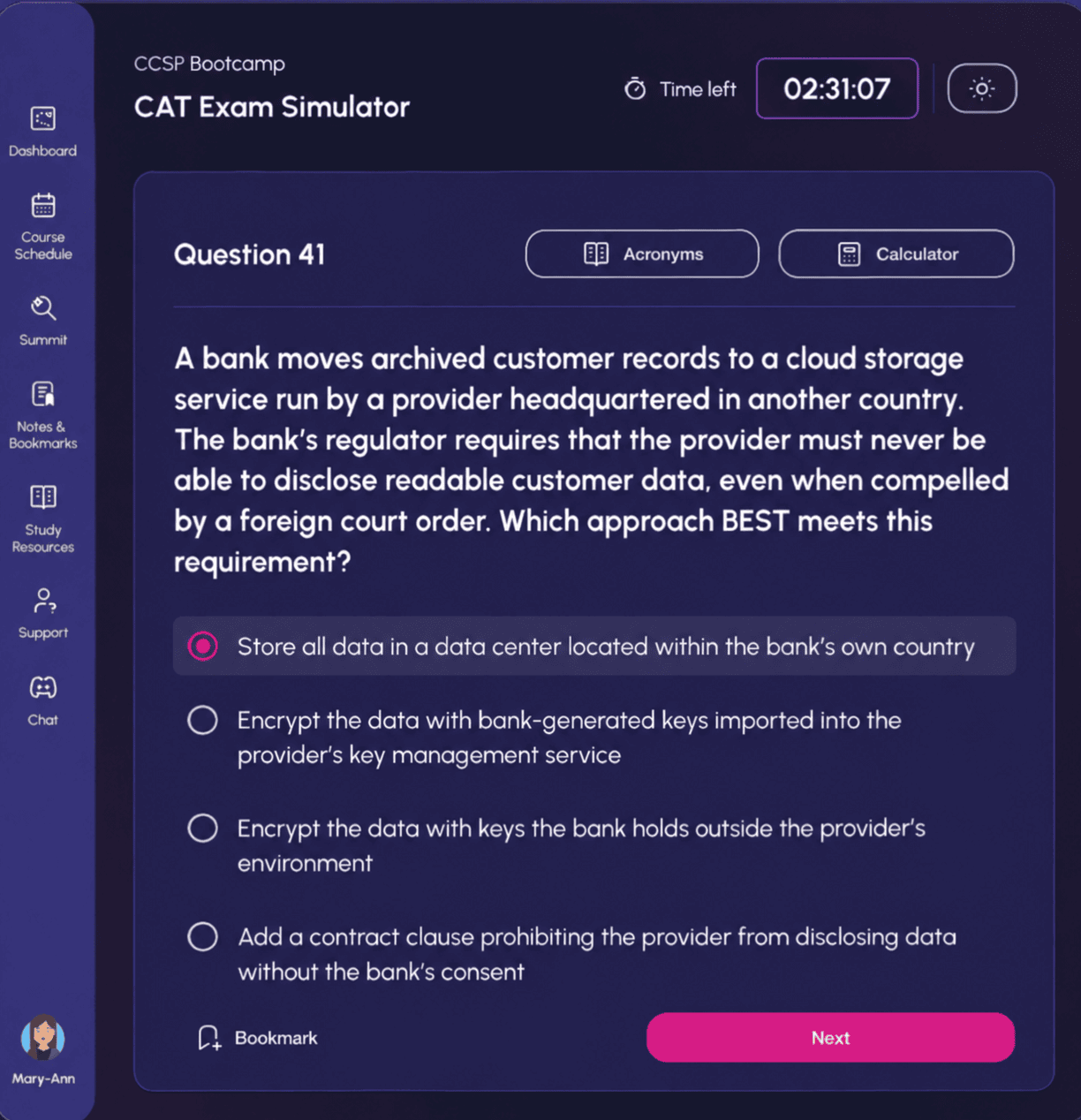 CAT Exam Simulator screen