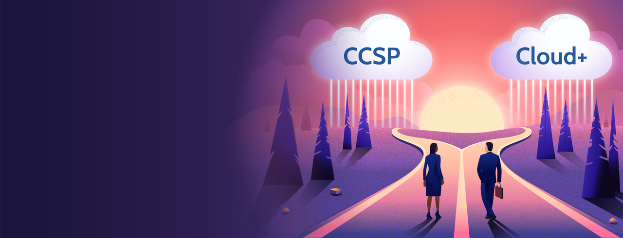 Image of two men on a path for CCSP or Cloud + - Destination Certification