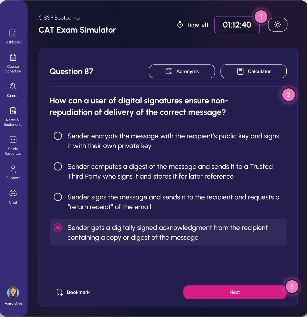 CAT Exam Simulator screen