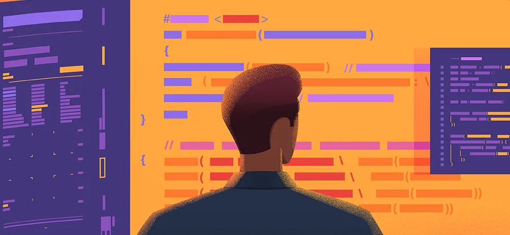Image of a man looking at data on monitor screen used on cissp domain 8- software development security- know this for the exam 2023 - Destination Certification