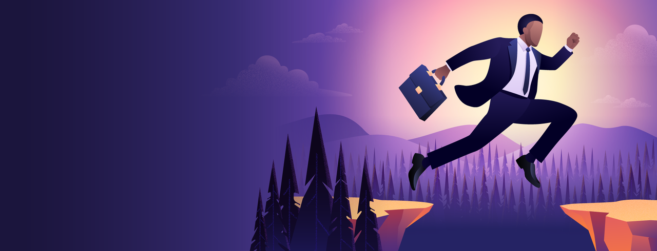 Image of a man jumping across one edge to another in a hurry - Destination Certification