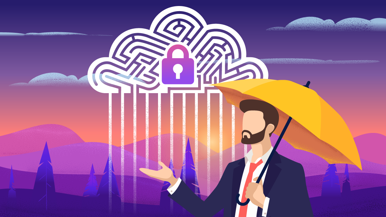 A man with an umbrella under a rainy cloud - Destination Cerification