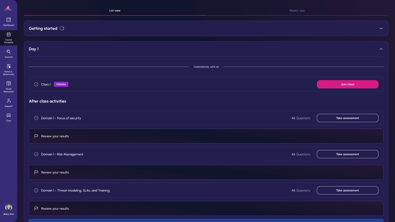 Image of AAISM daily schedule - Destination Certification