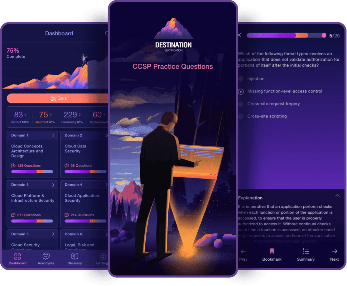 Image of CCSP practice question app - Destination Certification