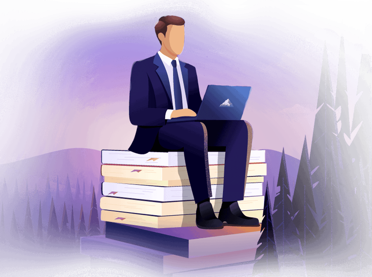 Man sitting on books