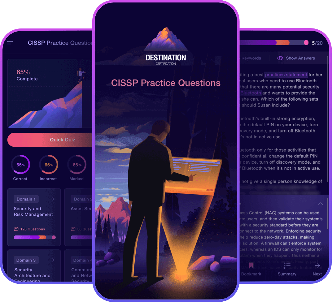 Image of practice question app guidebook - Destination Certification