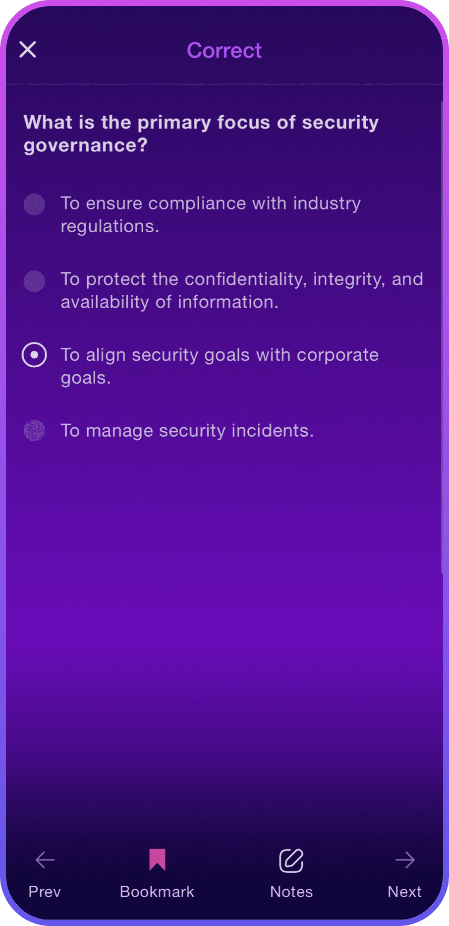 Correct practice question in the DestCert app - Destination Certification