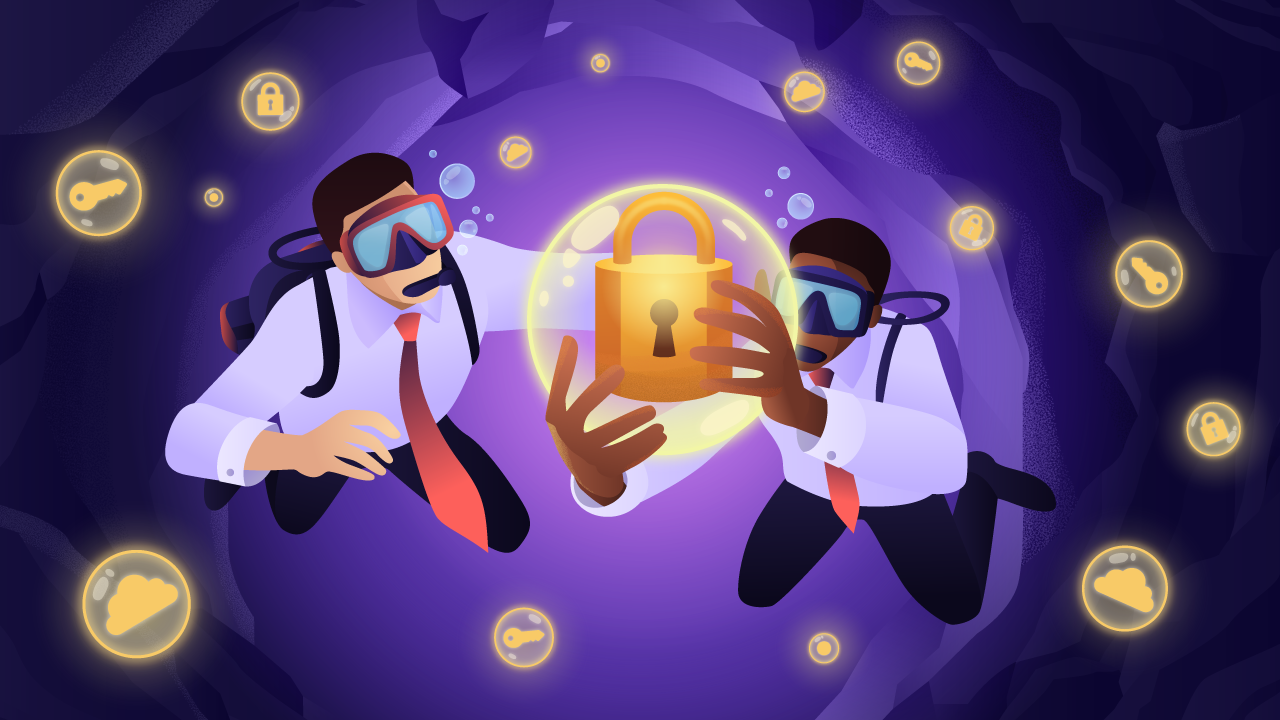 Image of people diving and holding a lock in a bubble - Destination Certification